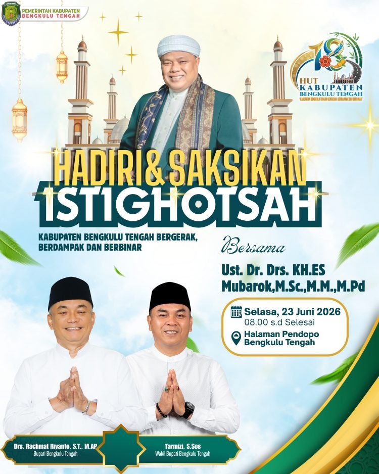 Pemkab Bengkulu Tengah menghadirkan KH ES Mubarok dari Jawa Barat untuk memperkuat nuansa religius dalam peringatan HUT ke-18 Kabupaten Bengkulu Tengah.