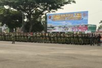 Upacara HUT ke-81 TNI berlangsung di Lapangan Makorem 041/Garuda Emas (Gamas), Senin (5/10/2026), 