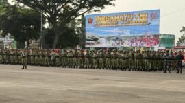 Upacara HUT ke-81 TNI berlangsung di Lapangan Makorem 041/Garuda Emas (Gamas), Senin (5/10/2026), 